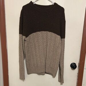 J. Crew Brown and Tan Cable Knit Crewneck Sweater